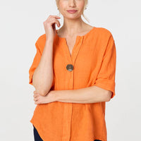 Button Detail 1/2 Sleeve V-Neck Blouse