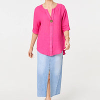 Button Detail 1/2 Sleeve V-Neck Blouse