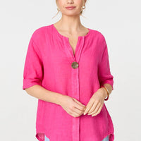 Button Detail 1/2 Sleeve V-Neck Blouse