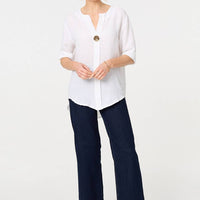 Button Detail 1/2 Sleeve V-Neck Blouse