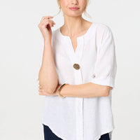 Button Detail 1/2 Sleeve V-Neck Blouse