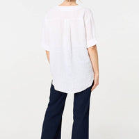 Button Detail 1/2 Sleeve V-Neck Blouse