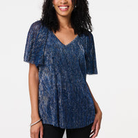 Semi Sheer Glittery Short Sleeve Top