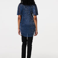 Semi Sheer Glittery Short Sleeve Top