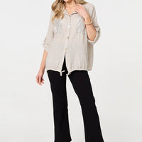 Sequin Detail 3/4 Turn-Up Sleeve Shirt