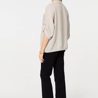 Sequin Detail 3/4 Turn-Up Sleeve Shirt