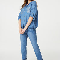 Sequin Detail 3/4 Turn-Up Sleeve Shirt