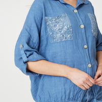 Sequin Detail 3/4 Turn-Up Sleeve Shirt