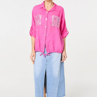 Sequin Detail 3/4 Turn-Up Sleeve Shirt