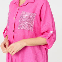 Sequin Detail 3/4 Turn-Up Sleeve Shirt