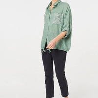Sequin Detail 3/4 Turn-Up Sleeve Shirt