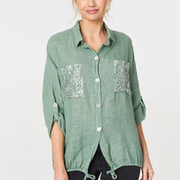Sequin Detail 3/4 Turn-Up Sleeve Shirt