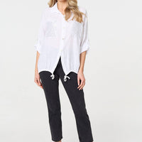 Sequin Detail 3/4 Turn-Up Sleeve Shirt