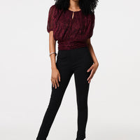 Glitter Mesh Ruched Semi Sheer Crop Top