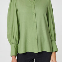 Plain Puff Sleeve Button-Up Shirt