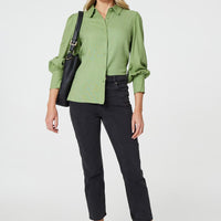 Plain Puff Sleeve Button-Up Shirt