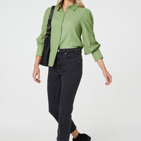 Plain Puff Sleeve Button-Up Shirt