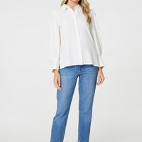 Plain Puff Sleeve Button-Up Shirt