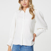 Plain Puff Sleeve Button-Up Shirt