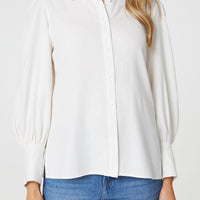 Plain Puff Sleeve Button-Up Shirt