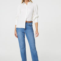 Plain Puff Sleeve Button-Up Shirt