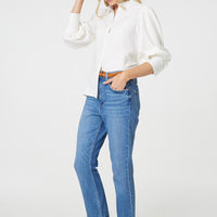 Plain Puff Sleeve Button-Up Shirt