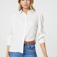 Plain Puff Sleeve Button-Up Shirt