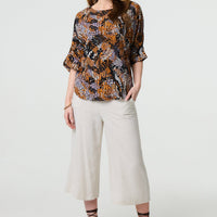 Animal Print 3/4 Sleeve Relaxed Top