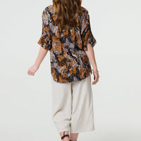 Animal Print 3/4 Sleeve Relaxed Top