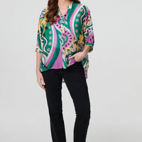 Abstract Print 3/4 Sleeve Relaxed Shirt