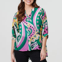 Abstract Print 3/4 Sleeve Relaxed Shirt