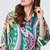 Abstract Print 3/4 Sleeve Relaxed Shirt