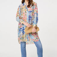 Floral Print Longline Semi Sheer Shirt