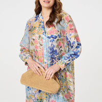 Floral Print Longline Semi Sheer Shirt