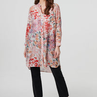 Floral Print Longline Semi Sheer Shirt