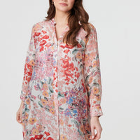 Floral Print Longline Semi Sheer Shirt