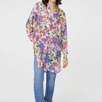 Floral Long Sleeve Longline Blouse