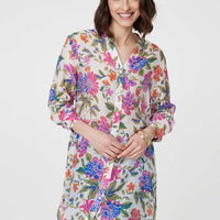 Floral Long Sleeve Longline Blouse