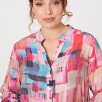 Printed Long Sleeve Semi Sheer Shirt