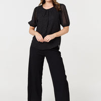 Polka Dot Print Semi Sheer Blouse
