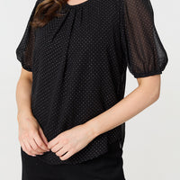 Polka Dot Print Semi Sheer Blouse