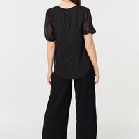 Polka Dot Print Semi Sheer Blouse