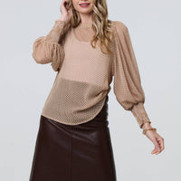 Mesh Fishnet Long Puff Sleeve Top