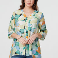 Printed Curved Hem 3/4 Sleeve Blouse