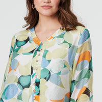 Printed Curved Hem 3/4 Sleeve Blouse