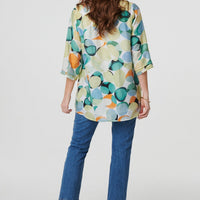 Printed Curved Hem 3/4 Sleeve Blouse