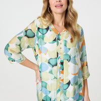 Printed Curved Hem 3/4 Sleeve Blouse