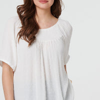 Textured Semi Sheer Shirred Bardot Top