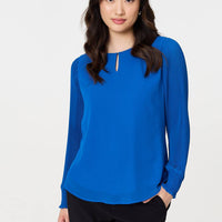Keyhole Cut-Out Neck Long Sleeve Blouse