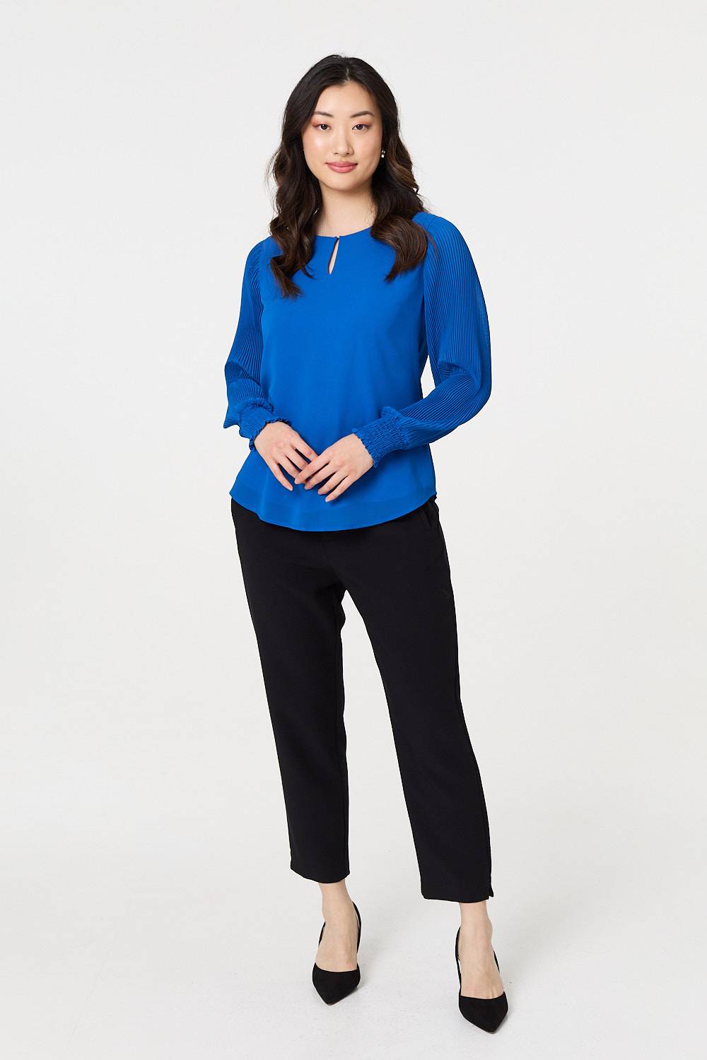 Keyhole Cut-Out Neck Long Sleeve Blouse
